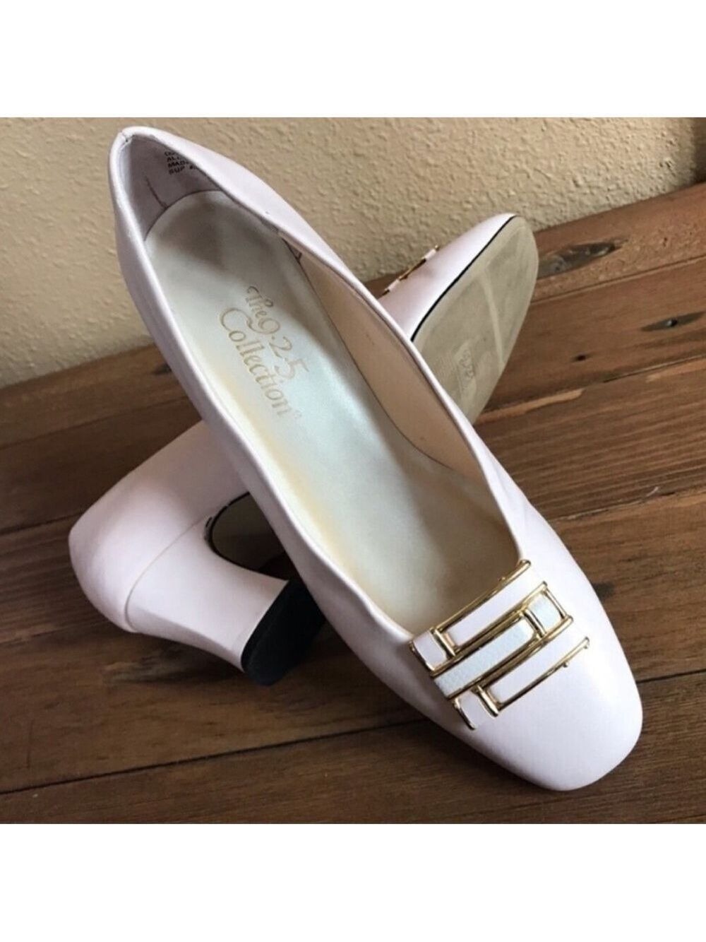 Vintage 70s closed buckle toe blush chunky block 60s heels size 8 - Picture 2 of 9